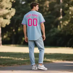 Powder Blue Vintage Denim Baseball Jersey 3