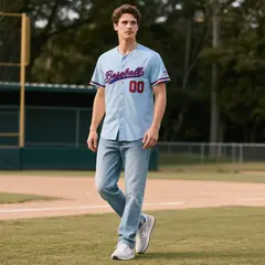 Powder Blue Vintage Denim Baseball Jersey 2