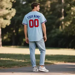 Powder Blue Vintage Denim Baseball Jersey 3