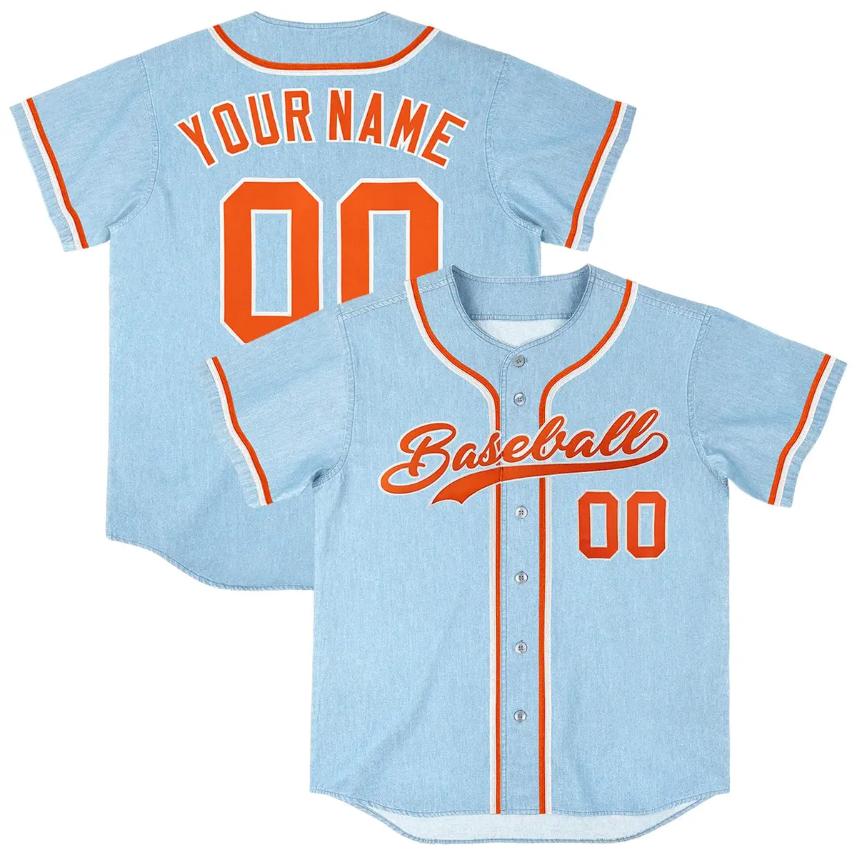 Powder Blue Vintage Denim Baseball Jersey