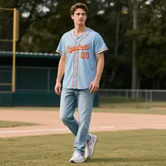 Powder Blue Vintage Denim Baseball Jersey 2