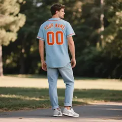 Powder Blue Vintage Denim Baseball Jersey 3