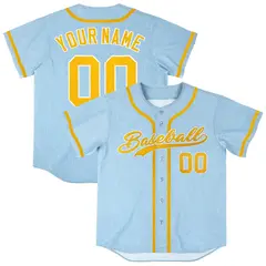 Powder Blue Vintage Denim Baseball Jersey for Men Women Boy