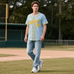Powder Blue Vintage Denim Baseball Jersey 2