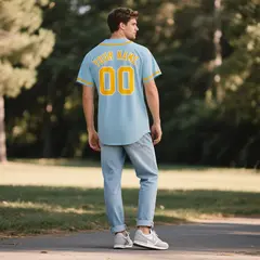Powder Blue Vintage Denim Baseball Jersey 3