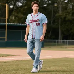 Powder Blue Vintage Denim Baseball Jersey 2