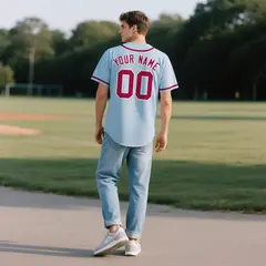 Powder Blue Vintage Denim Baseball Jersey 3