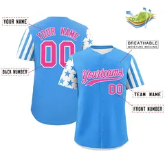 Powder Blue White American Flag Raglan Baseball Jersey 2