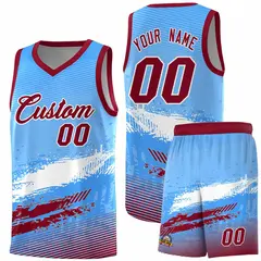Powder Blue White and Crimson Graffiti Basketball Jersey 1