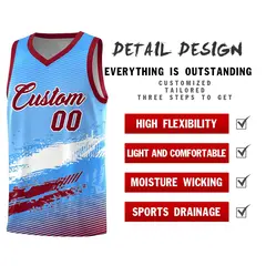 Powder Blue White and Crimson Graffiti Basketball Jersey 2