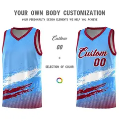 Powder Blue White and Crimson Graffiti Basketball Jersey 3