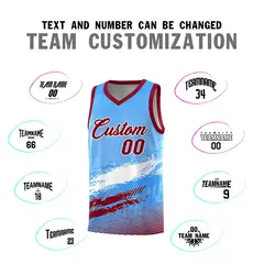 Powder Blue White and Crimson Graffiti Basketball Jersey 4