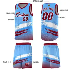 Powder Blue White and Crimson Graffiti Basketball Jersey 5