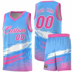 Powder Blue White and Pink Graffiti Basketball Jersey