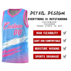 Powder Blue White and Pink Graffiti Basketball Jersey 2