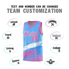 Powder Blue White and Pink Graffiti Basketball Jersey 4