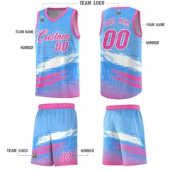 Powder Blue White and Pink Graffiti Basketball Jersey 5