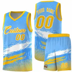 Powder Blue White and Yellow Graffiti Basketball Jersey