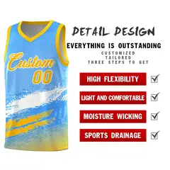 Powder Blue White and Yellow Graffiti Basketball Jersey 2