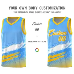 Powder Blue White and Yellow Graffiti Basketball Jersey 3