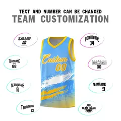 Powder Blue White and Yellow Graffiti Basketball Jersey 4