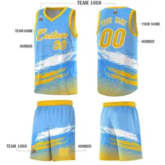 Powder Blue White and Yellow Graffiti Basketball Jersey 5