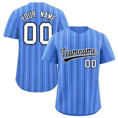 Powder Blue White Black Bi-Color Striped Baseball Jersey