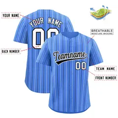Powder Blue White Black Bi-Color Striped Baseball Jersey 2