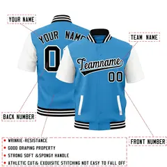 Powder Blue White Black Full-Snap Short Sleeve Varsity Jacket 2