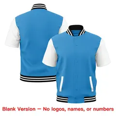 Powder Blue White Black Full-Snap Short Sleeve Varsity Jacket 7