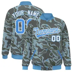 Powder Blue White Camo Varsity Letterman Bomber Jacket 1