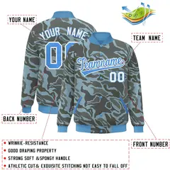 Powder Blue White Camo Varsity Letterman Bomber Jacket 2