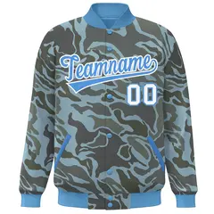 Powder Blue White Camo Varsity Letterman Bomber Jacket 3