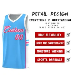 Powder Blue White Classic Color Block Team Basketball Jersey 2