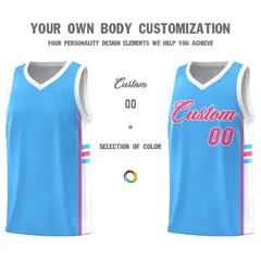Powder Blue White Classic Color Block Team Basketball Jersey 3
