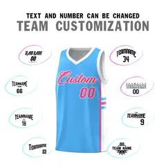 Powder Blue White Classic Color Block Team Basketball Jersey 4