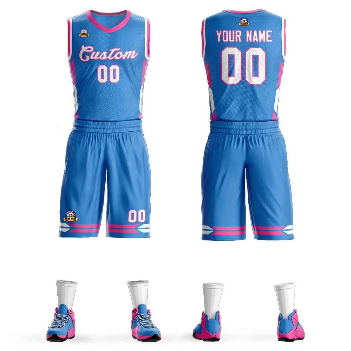 Powder Blue White Classic Mesh Basketball Jersey