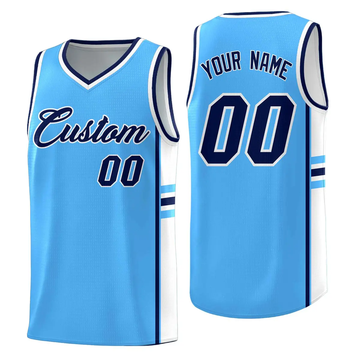 Powder Blue White Color Block Basketball Jersey