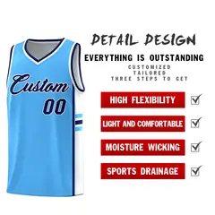 Powder Blue White Color Block Basketball Jersey 2