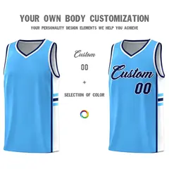 Powder Blue White Color Block Basketball Jersey 3
