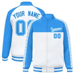 Powder Blue White Color Block K-Ribbon Varsity Letterman Jacket 1