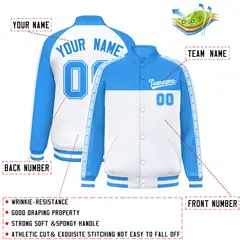 Powder Blue White Color Block K-Ribbon Varsity Letterman Jacket 2