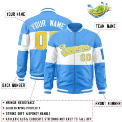 Powder Blue White Color Block Varsity Letterman Bomber Jacket 2
