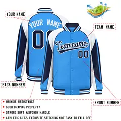 Powder Blue White Color Block Varsity Raglan Letterman Jacket 2