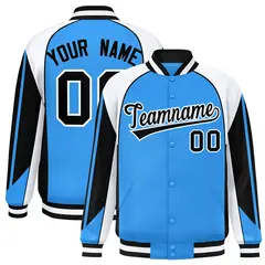 Powder Blue White Color Block Varsity Raglan Letterman Jacket 1