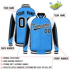 Powder Blue White Color Block Varsity Raglan Letterman Jacket 2