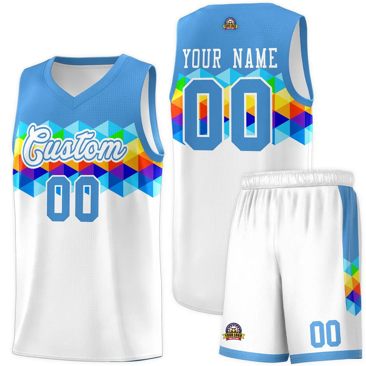 Powder Blue White Colorful Basketball Jersey Sets