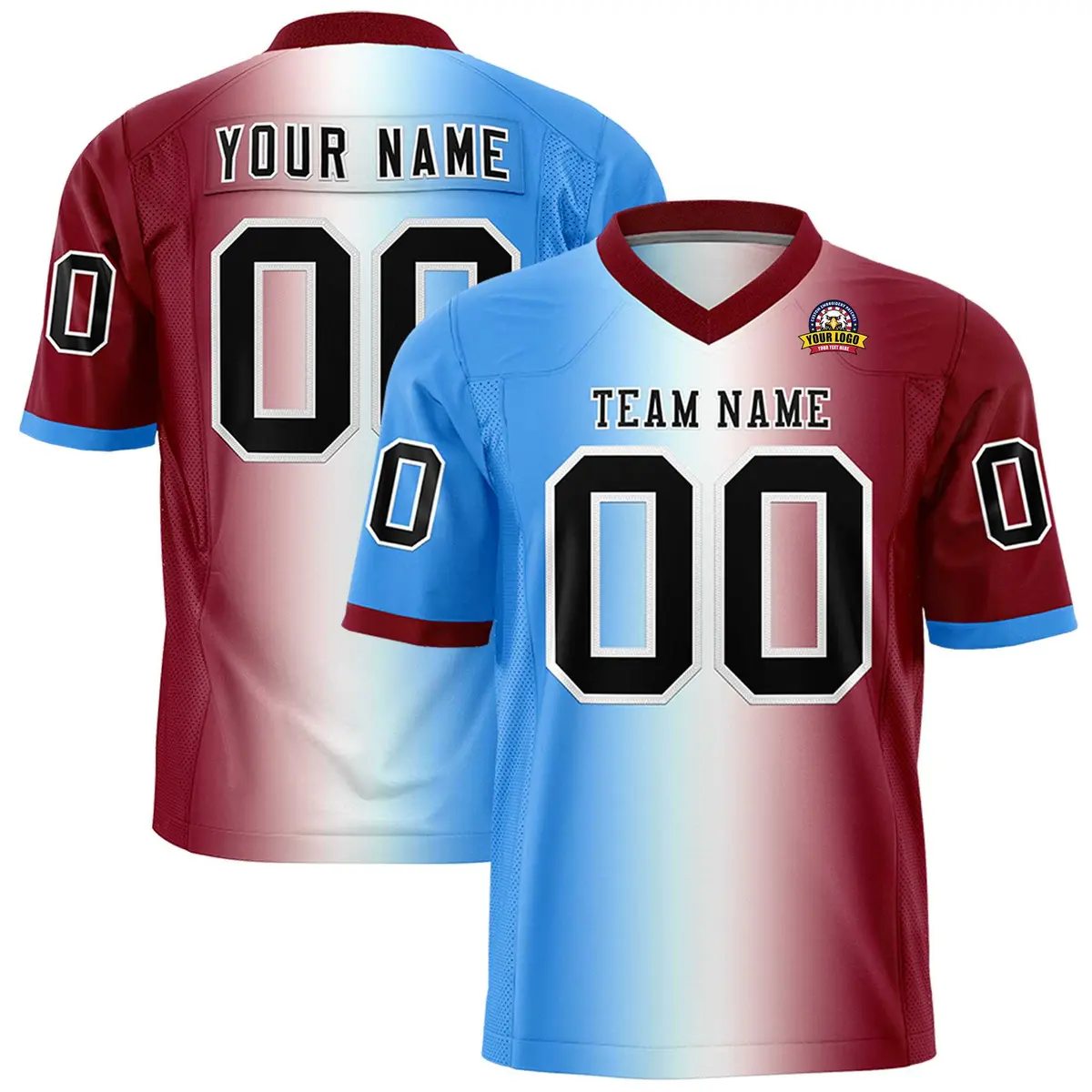 Powder Blue White-Crimson Gradient Football Jersey