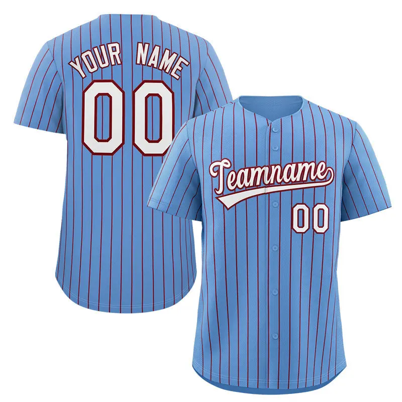 Powder Blue White-Crimson Stripe Fashion Baseball Jersey