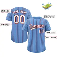Powder Blue White-Crimson Stripe Fashion Baseball Jersey 2